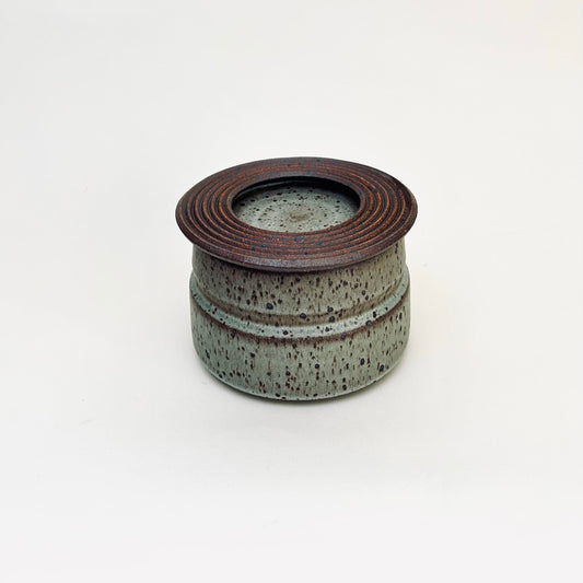 Wide Vessel w/ Textured Lid in Blue Fog