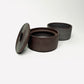 Two-Tiered Cylindrical Ribbed Lidded Container in Greige