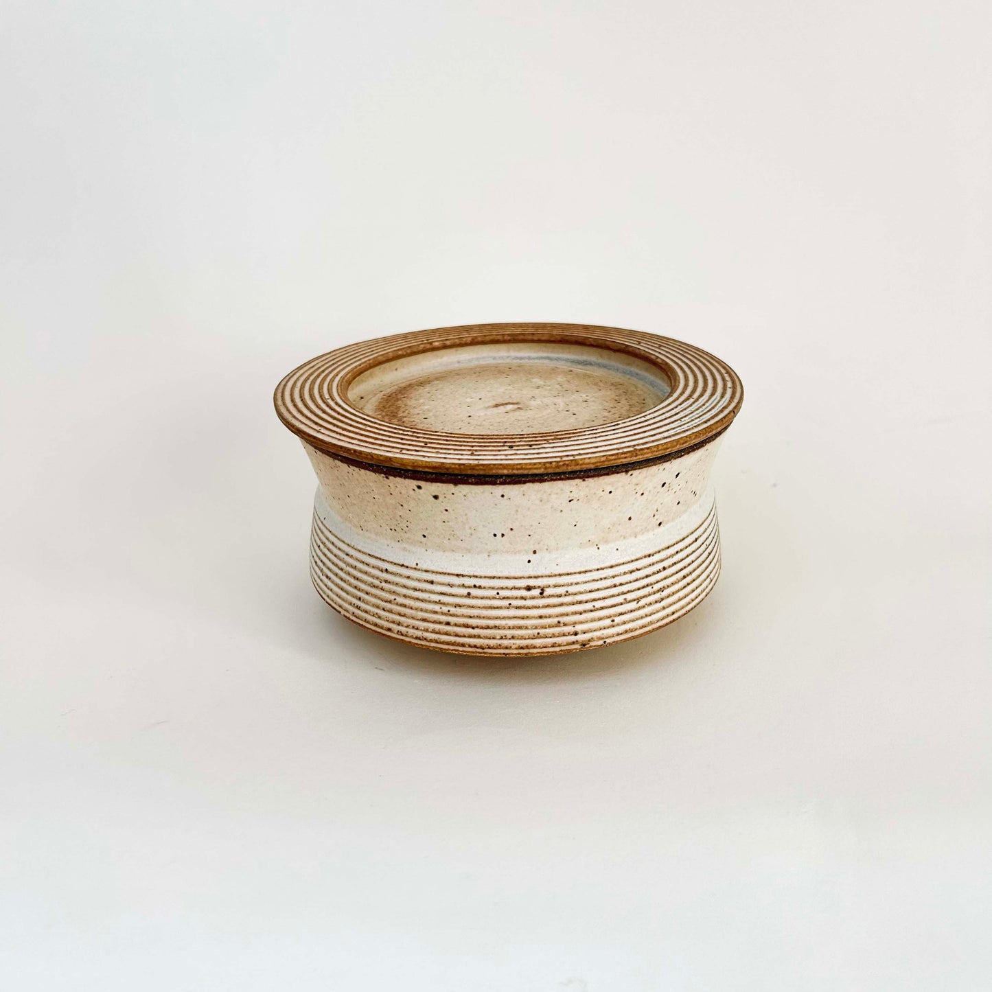 Wide Angular Lidded Vessel in Warm Satin White