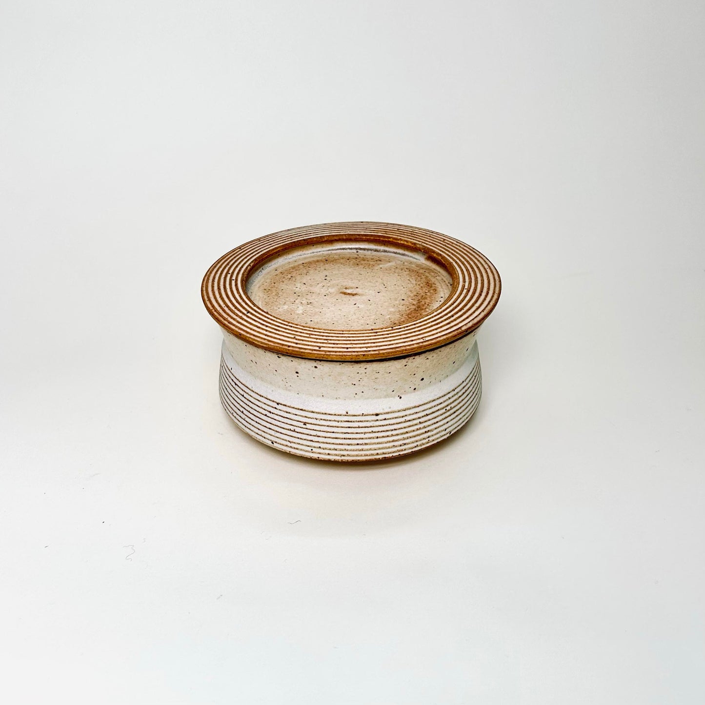 Wide Angular Lidded Vessel in Warm Satin White