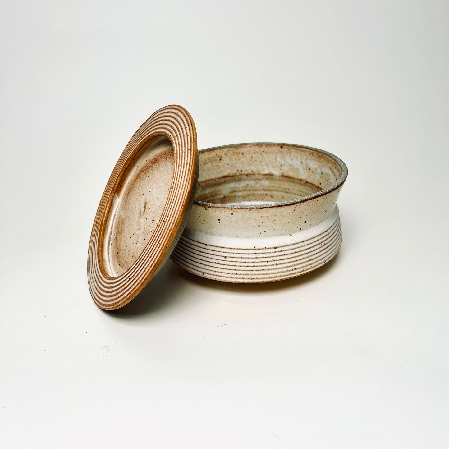 Wide Angular Lidded Vessel in Warm Satin White