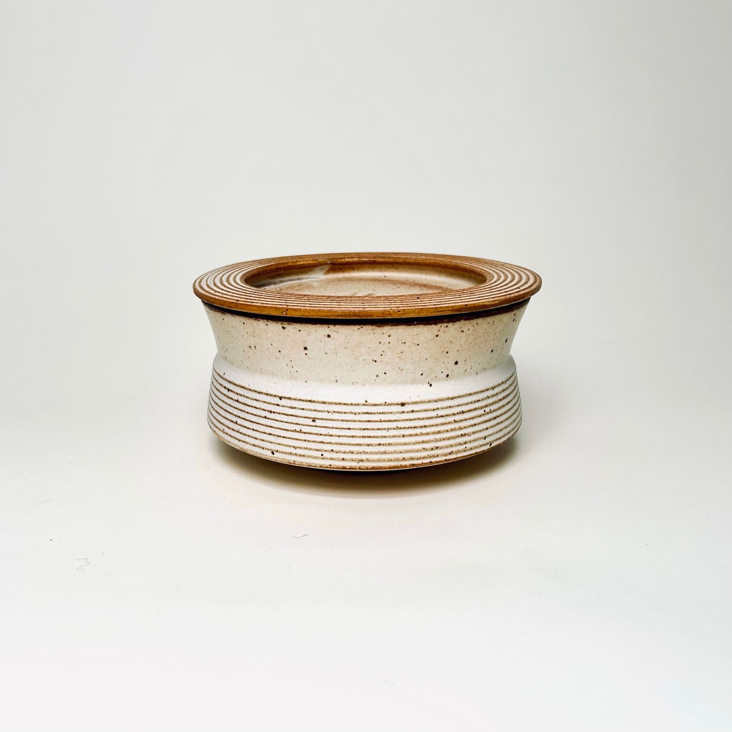 Wide Angular Lidded Vessel in Warm Satin White