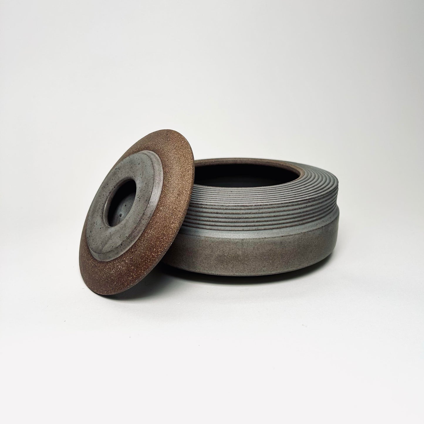 Wide Cylindrical Lidded Vessel in Greige