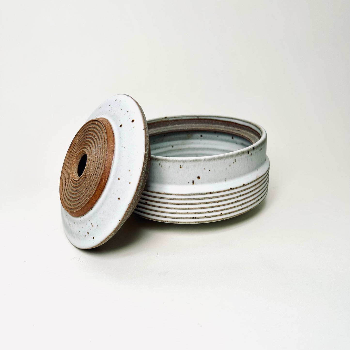 Wide Tapered Lidded Vessel in Matte White