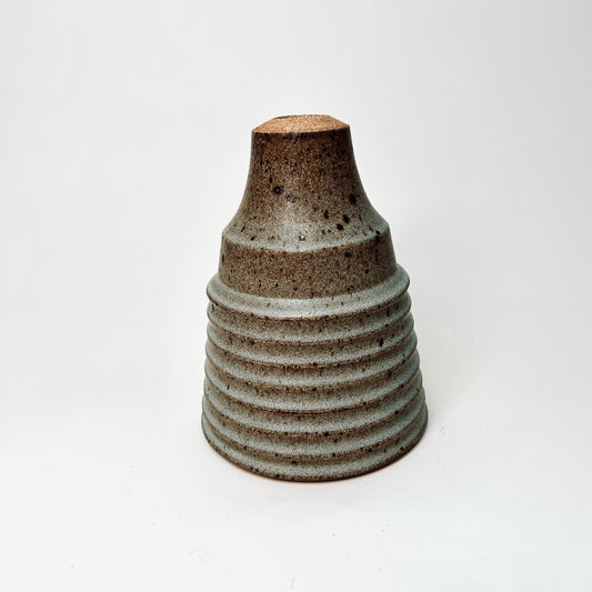 Cylindrical Ribbed Vase in Grey Green