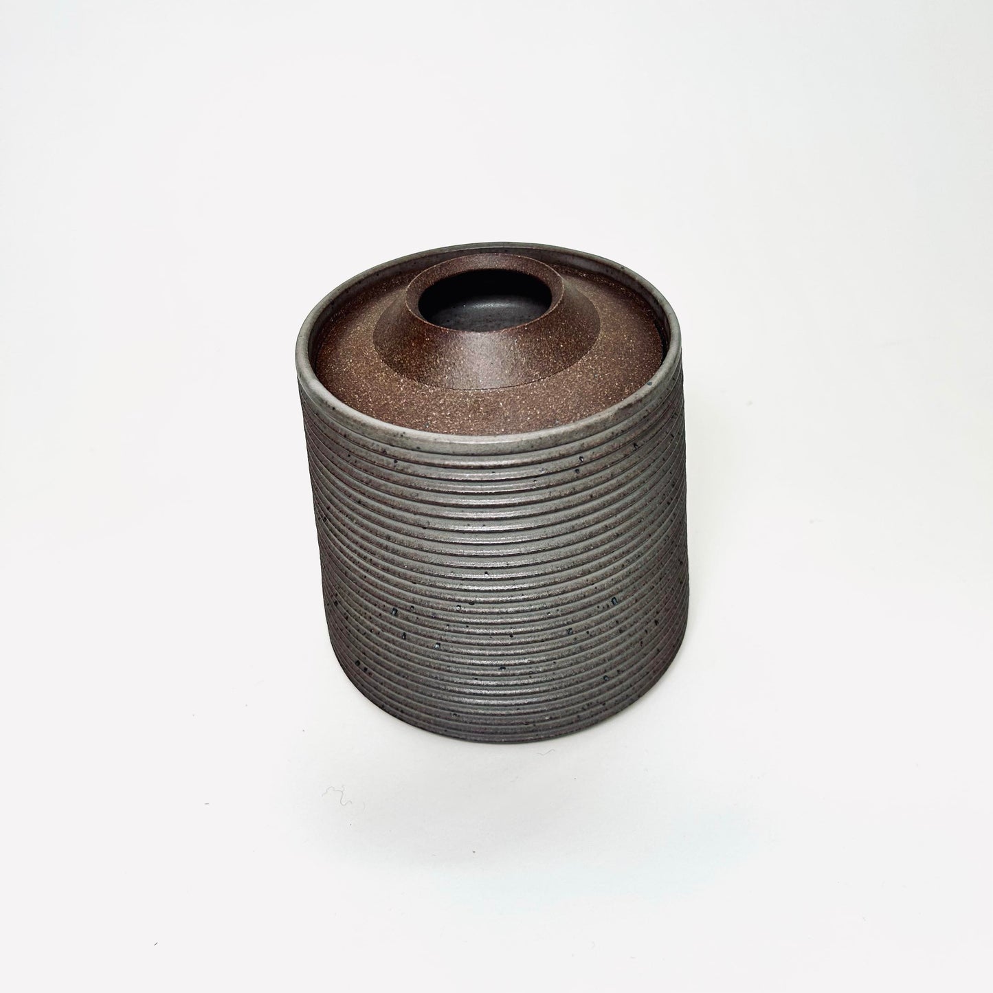 Tapered Vessel w/ Angular Lid in Greige