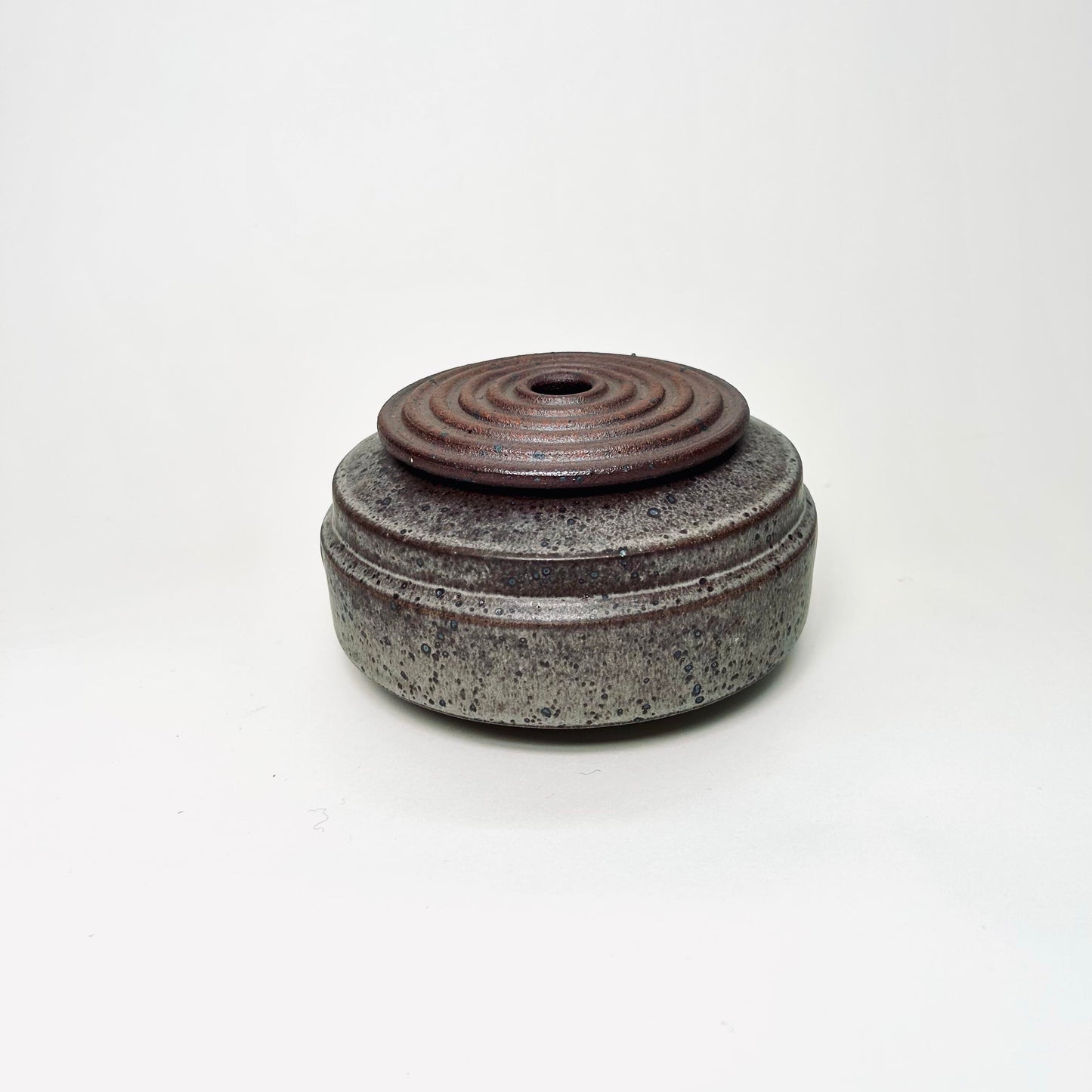 Cylindrical Vessel w/ Ribbed Lid in Grey Blue