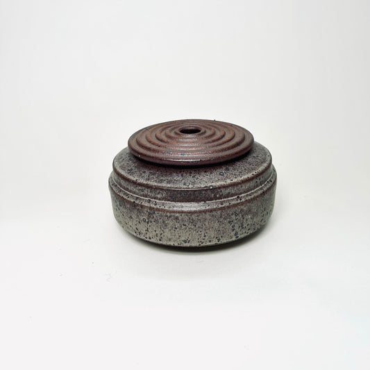 Cylindrical Vessel w/ Ribbed Lid in Grey Blue