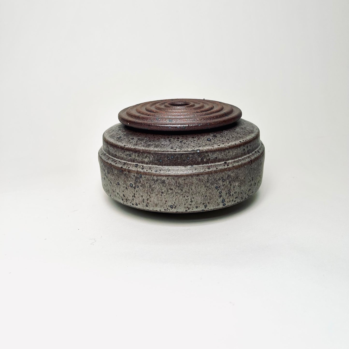 Cylindrical Vessel w/ Ribbed Lid in Grey Blue