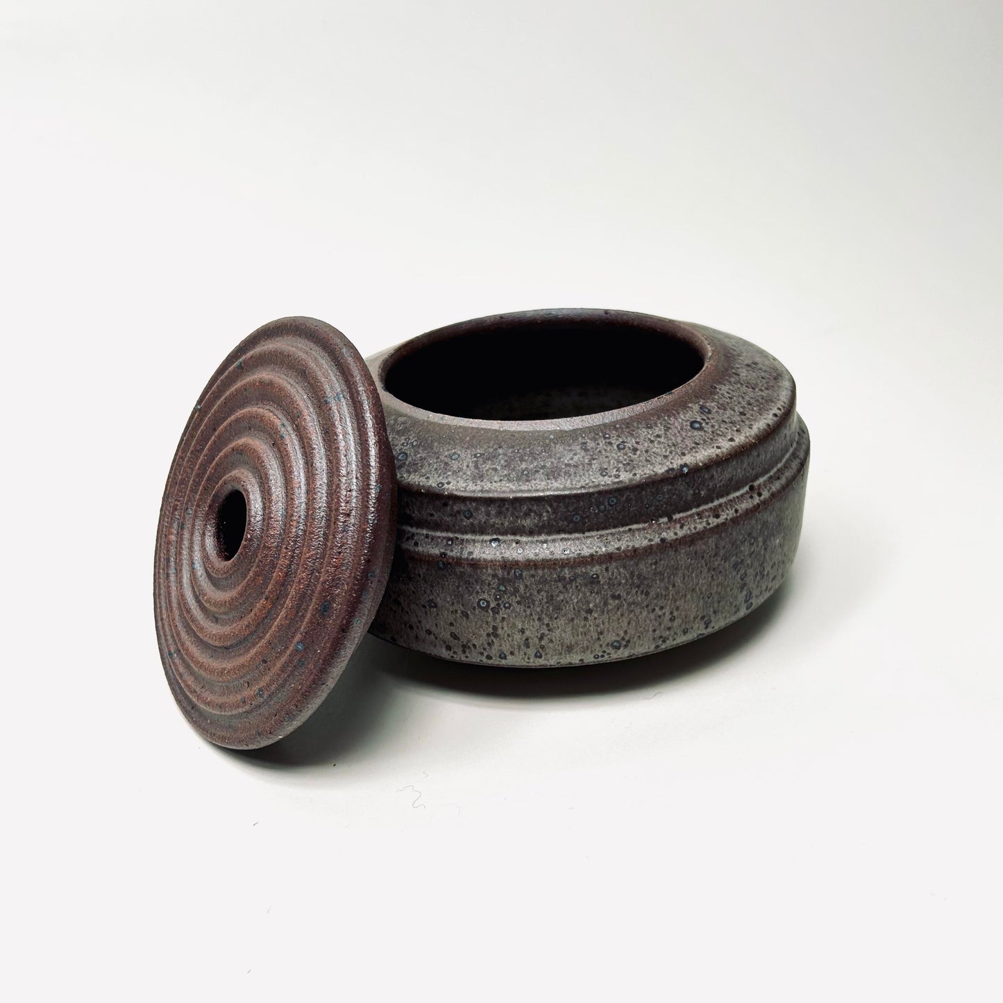 Cylindrical Vessel w/ Ribbed Lid in Grey Blue