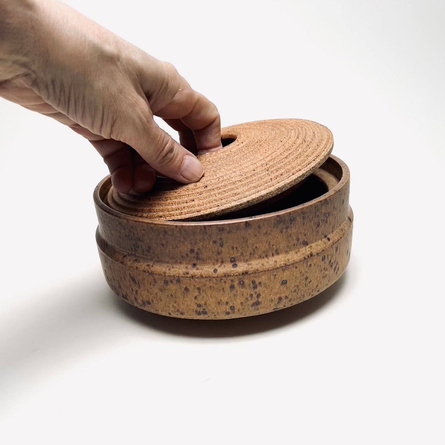 Wide, Textured Lidded Vessel in Yellow Salt