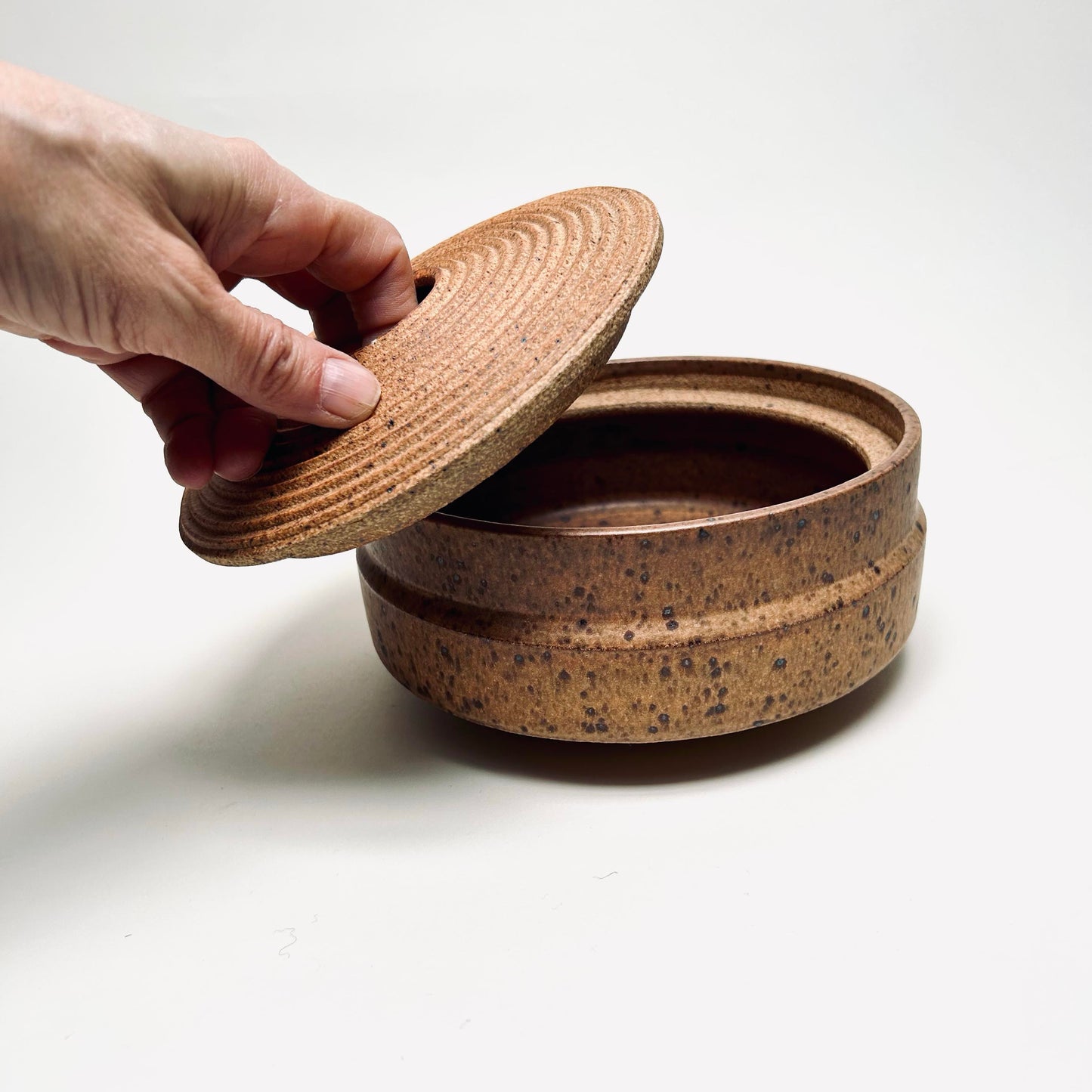 Wide, Textured Lidded Vessel in Yellow Salt