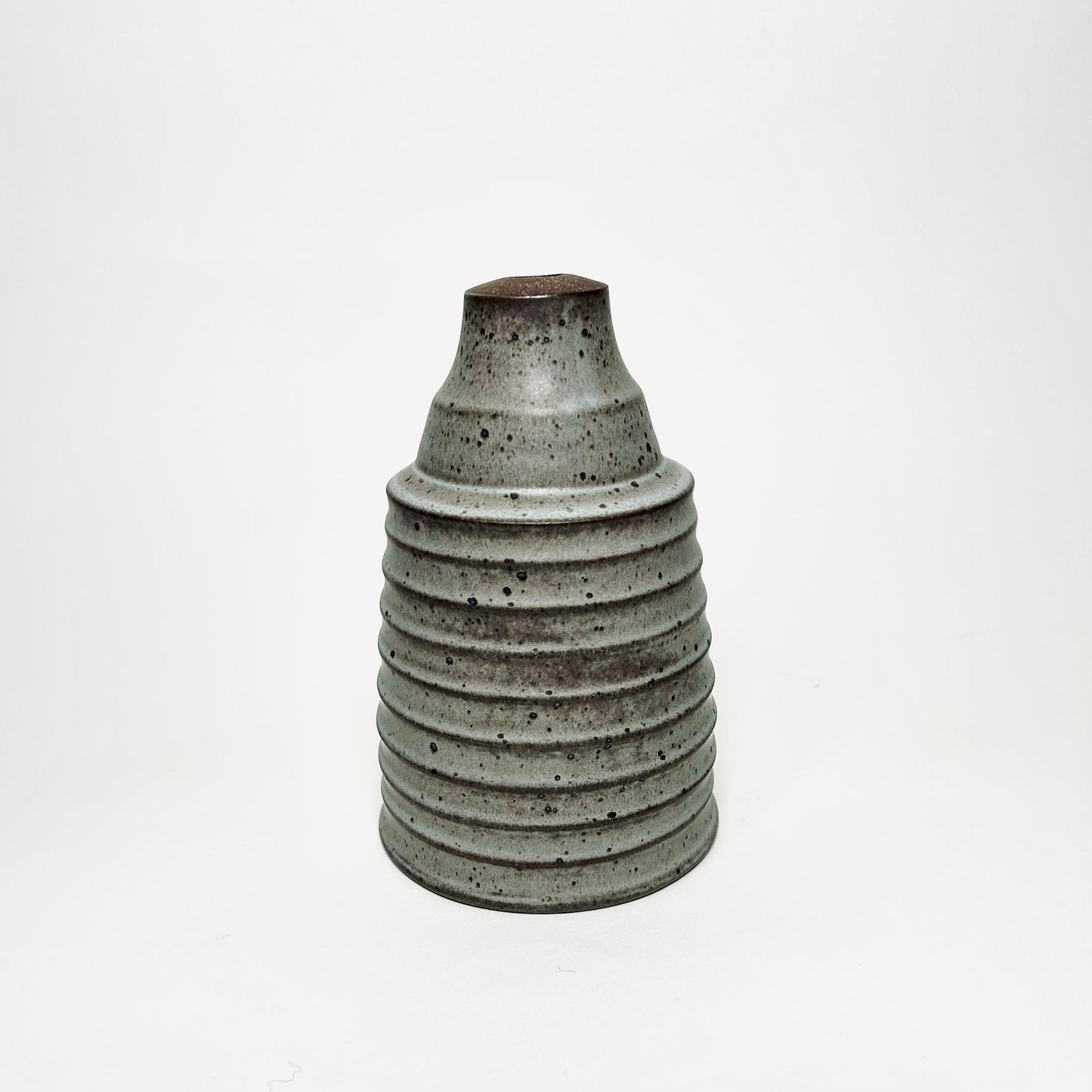 Cylindrical Ribbed Vase in Grey Blue