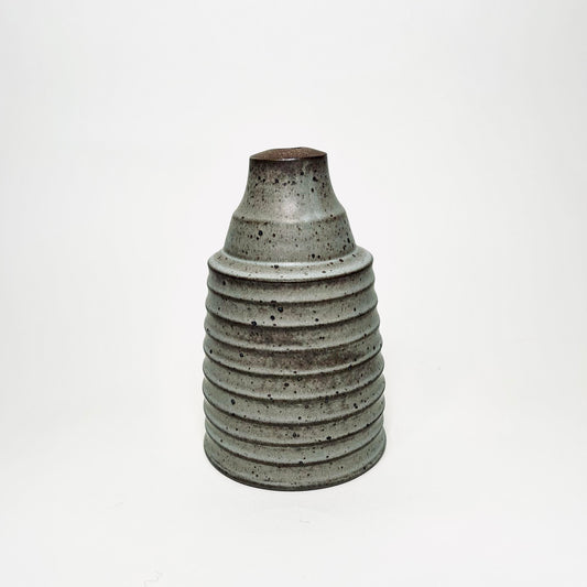 Cylindrical Ribbed Vase in Grey Blue