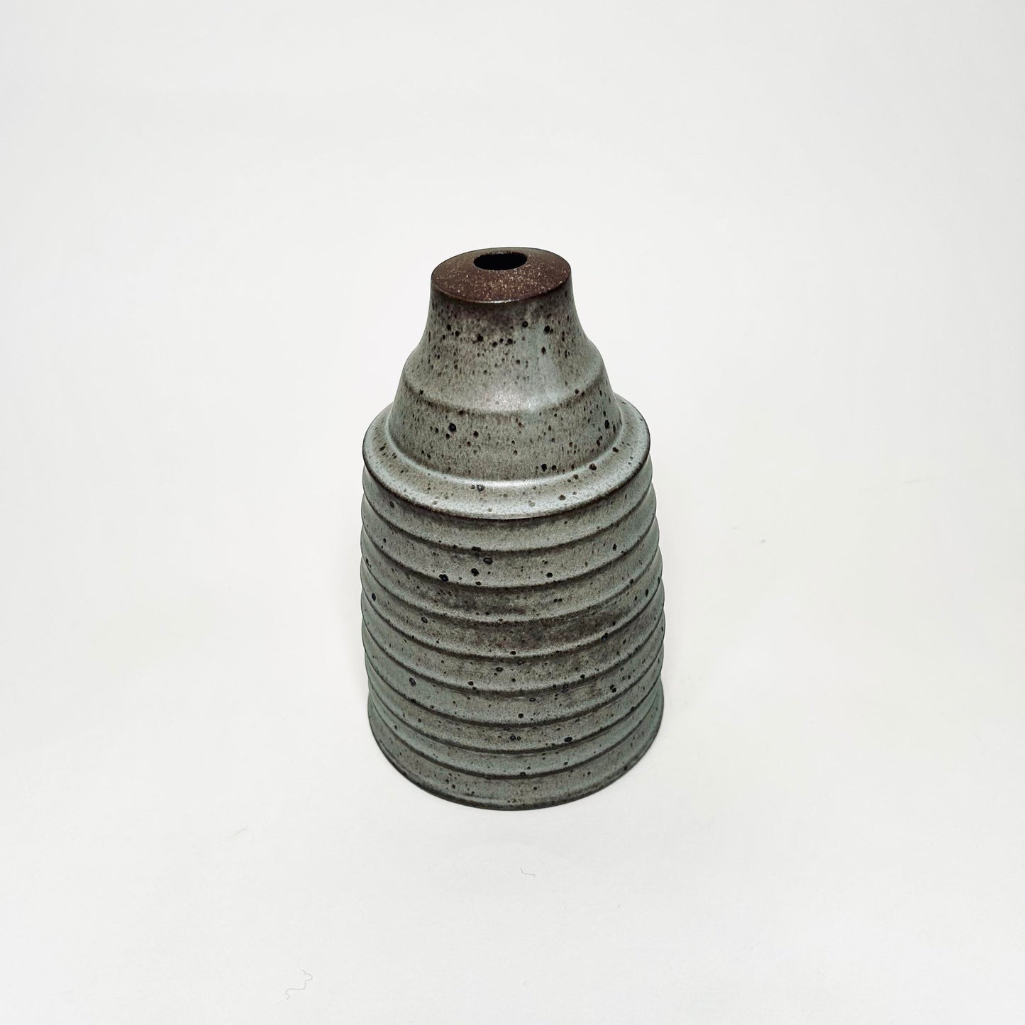 Cylindrical Ribbed Vase in Grey Blue