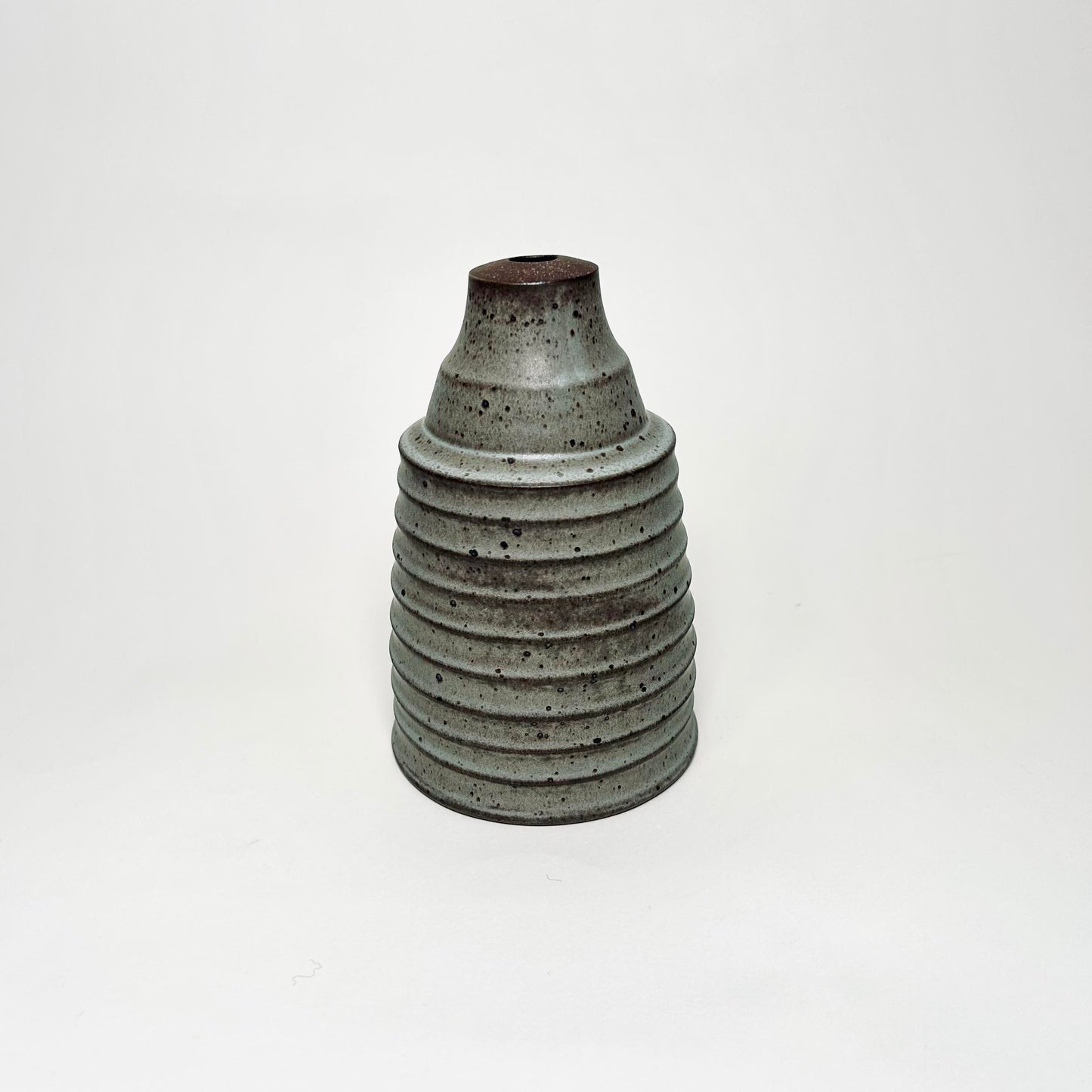 Cylindrical Ribbed Vase in Grey Blue