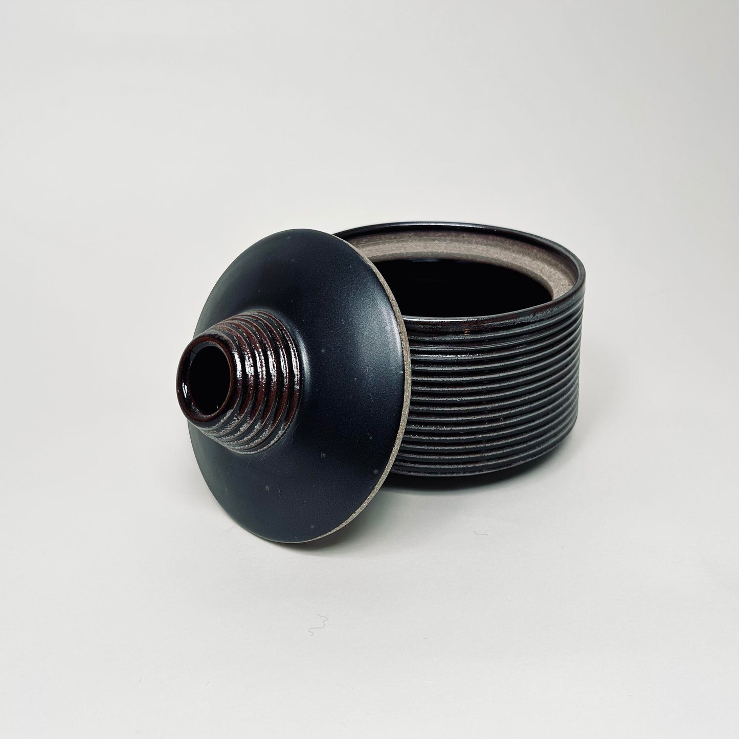 Two-toned Tapered Lidded Vessel in Oil Spot/Black