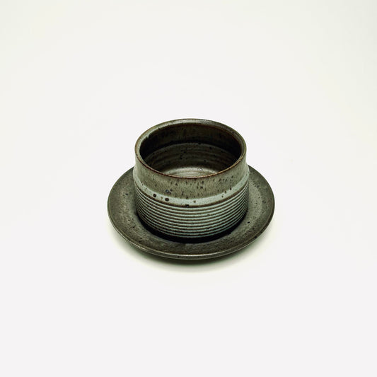 Tapered Textured Cup and Saucer Set in Gray Blue
