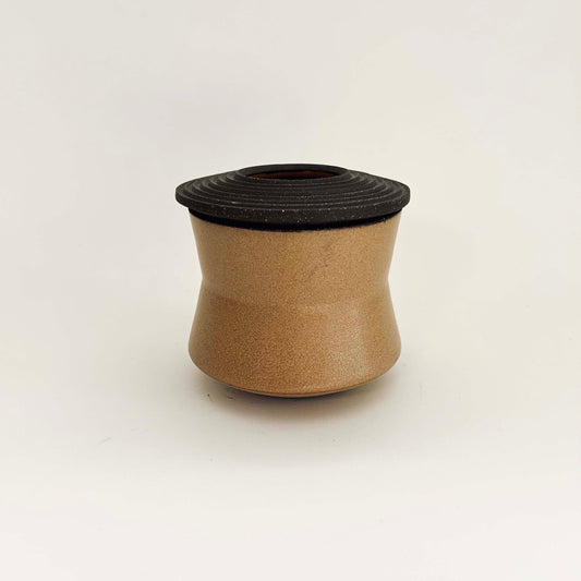 Angular Vessel w/ Textured Lid in Mustard Brown