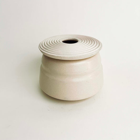 Lidded Angular Vessel with Textured Lid in Eggshell White