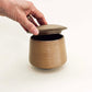 Cylindrical Textured Vessel w/ Angular Lid, Mustard Brown