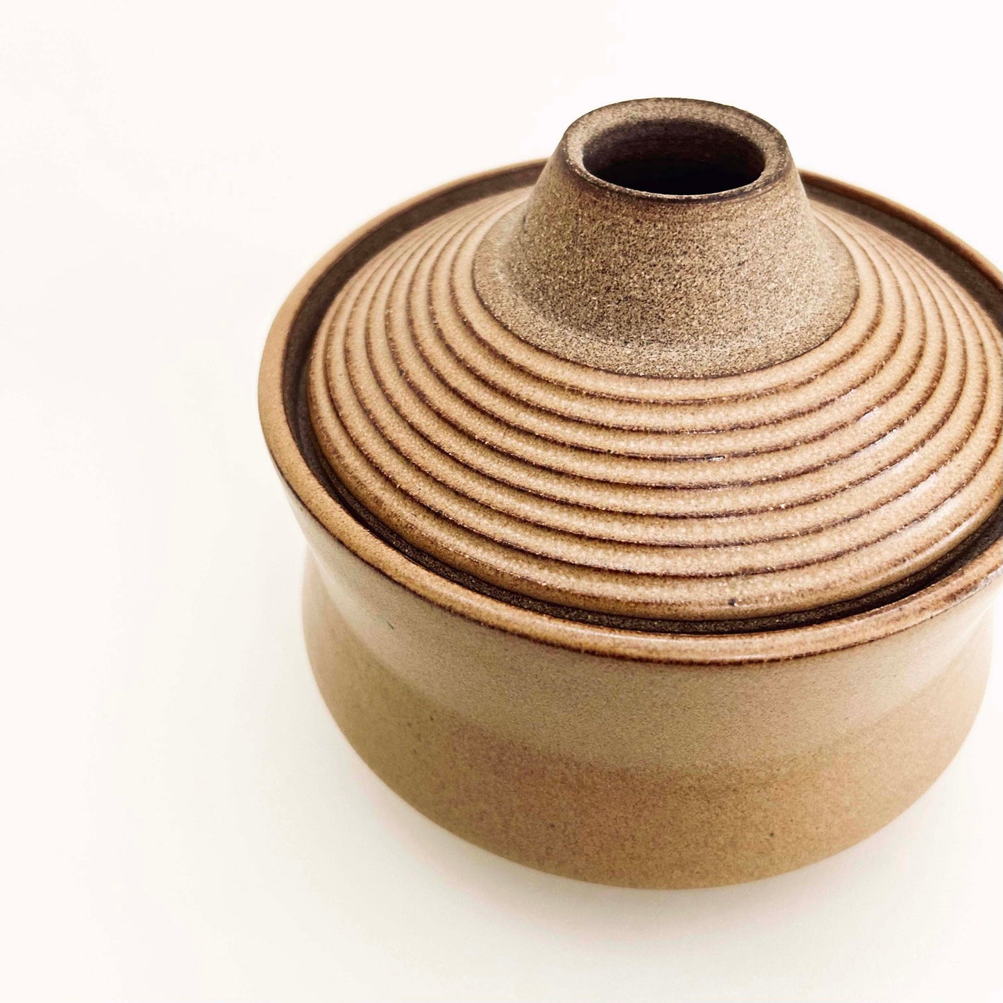 Angular Vessel w/ Ribbed Lid in Mustard Brown