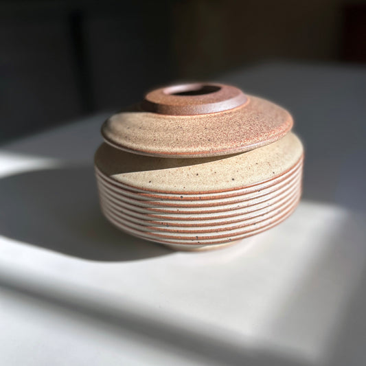 Linear Textured Vessel w/ Angular Lid, Rust