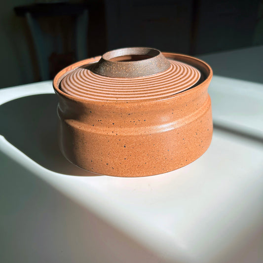 Angular Vessel w/ Ribbed Lid, Petal Pink