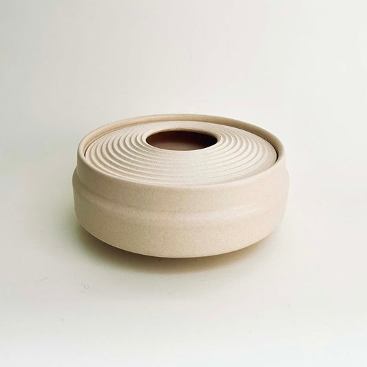 Wide, Angular Lidded Vessel, Eggshell White