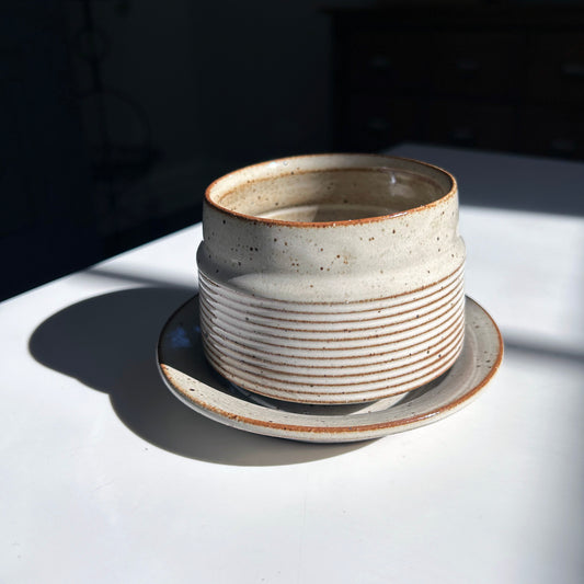 Angular Textured Cup and Saucer Set, Warm White