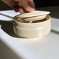 Wide, Angular Vessel with Ribbed Lid, Eggshell White