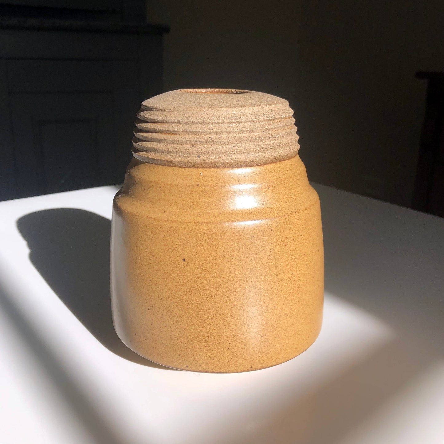 Ribbed Neck Angular Vase, Mustard Brown