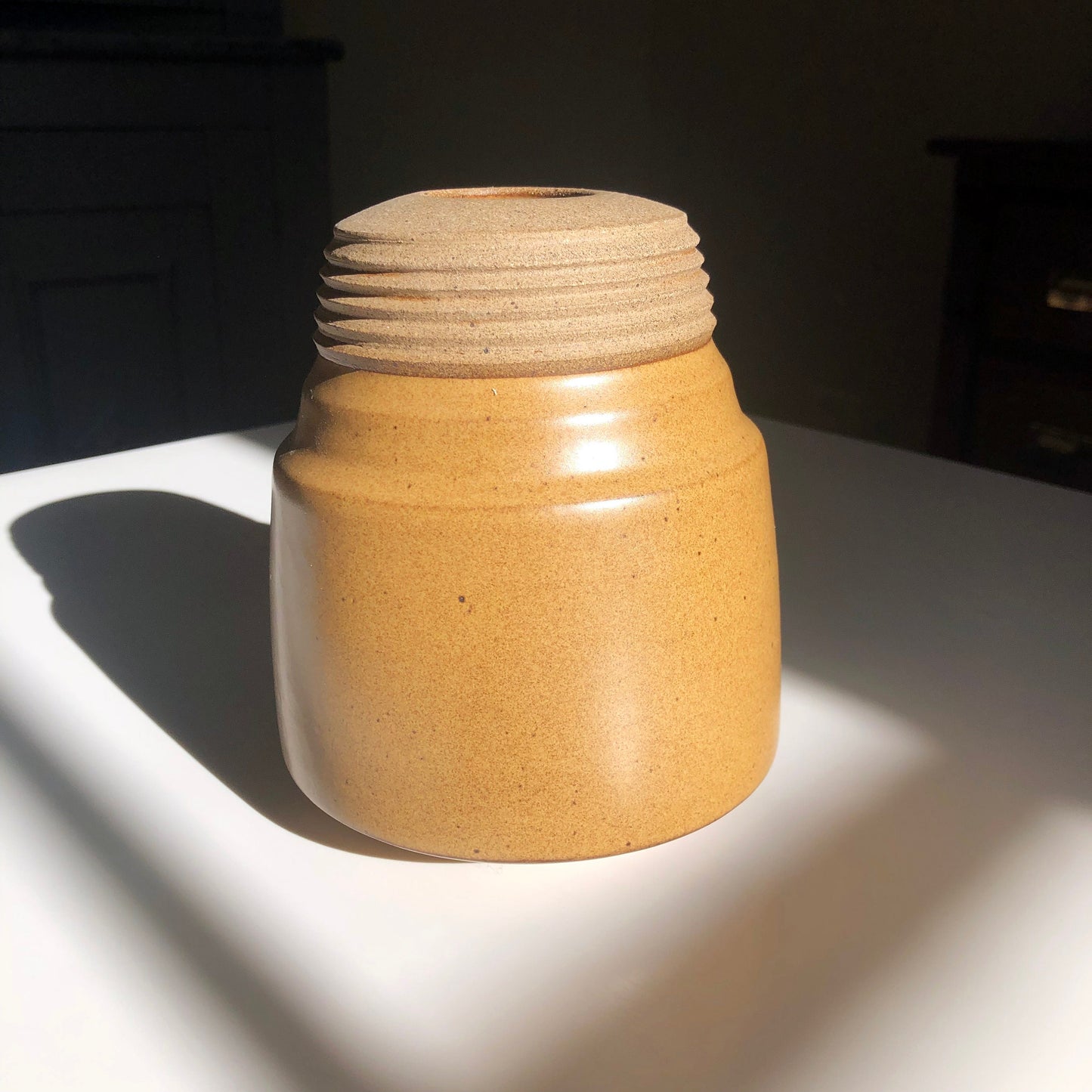 Ribbed Neck Angular Vase, Mustard Brown