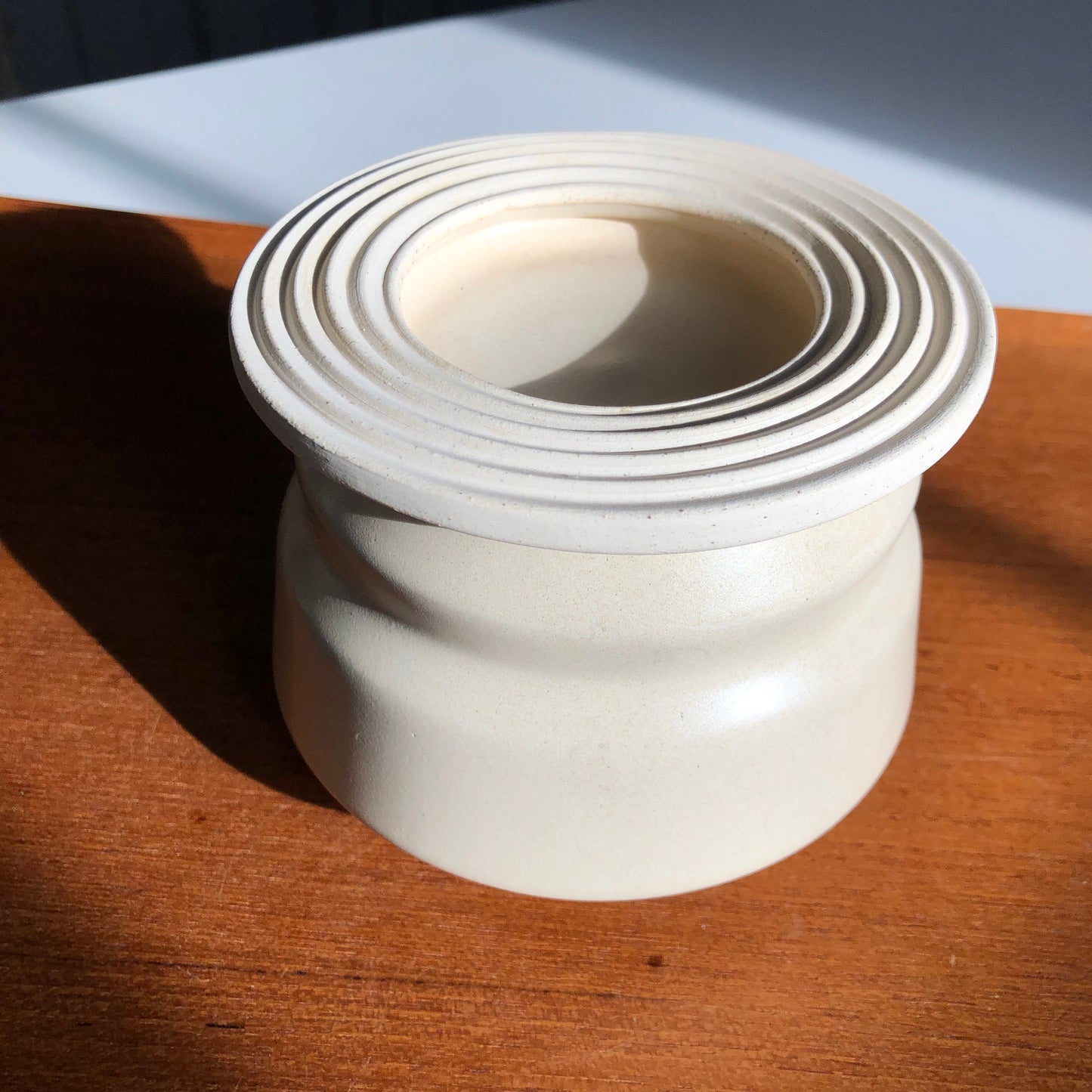 Angular Vessel with Linear Textured Lid, Eggshell White