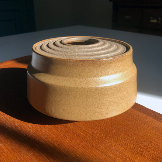 Angular Vessel w/ Ribbed Lid, Mustard Brown