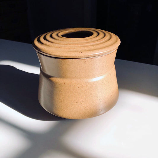 Angular Vessel w/ Ribbed Textured Lid, Mustard Brown