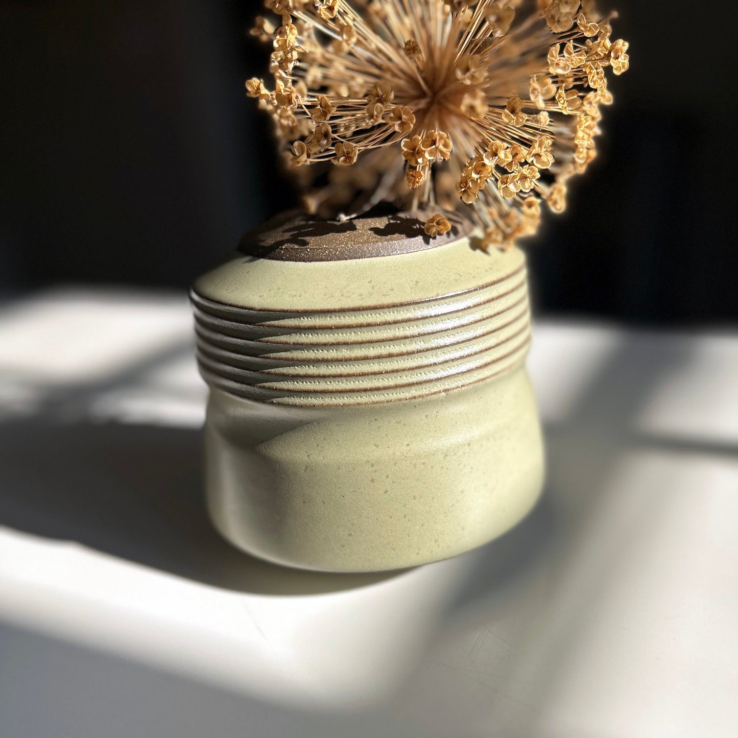 Collared Textured Vase, Sage Green