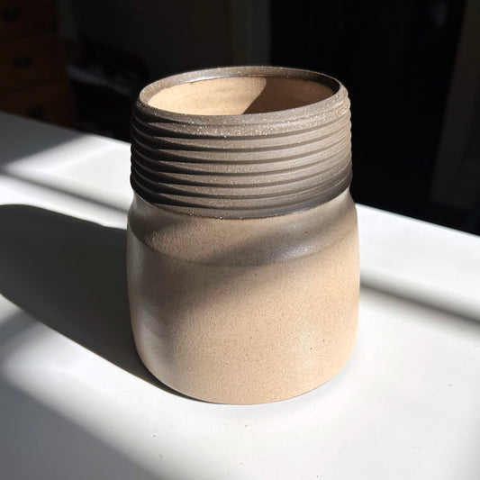 Ribbed Neck Cylindrical Vase, Taupe