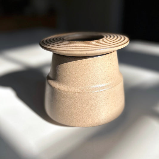 Angular Vessel w/ Linear Textured Lid, Taupe